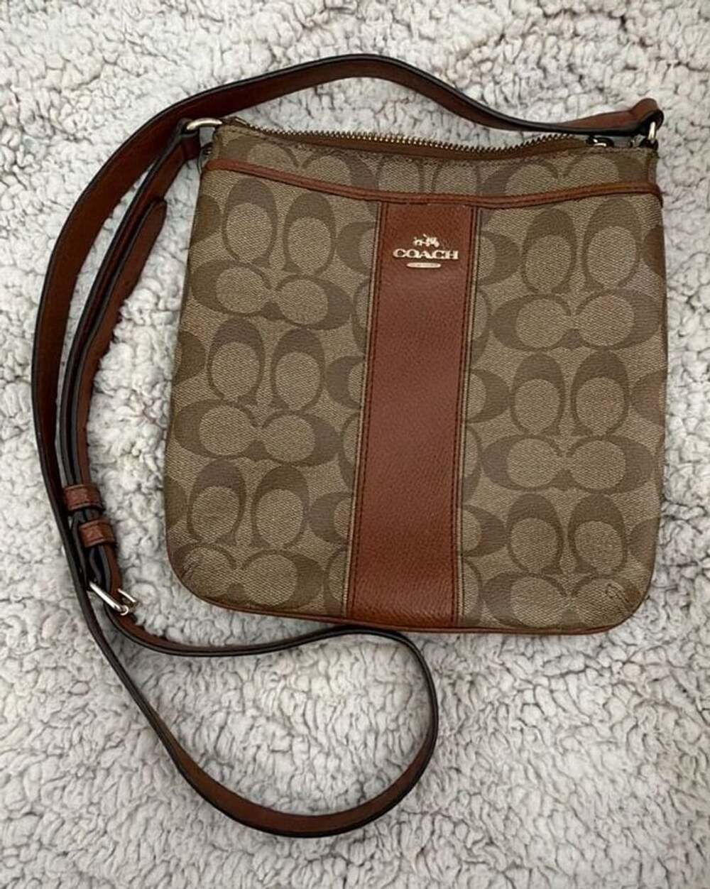 Coach Signature Monogram Crossbody Bag Brown